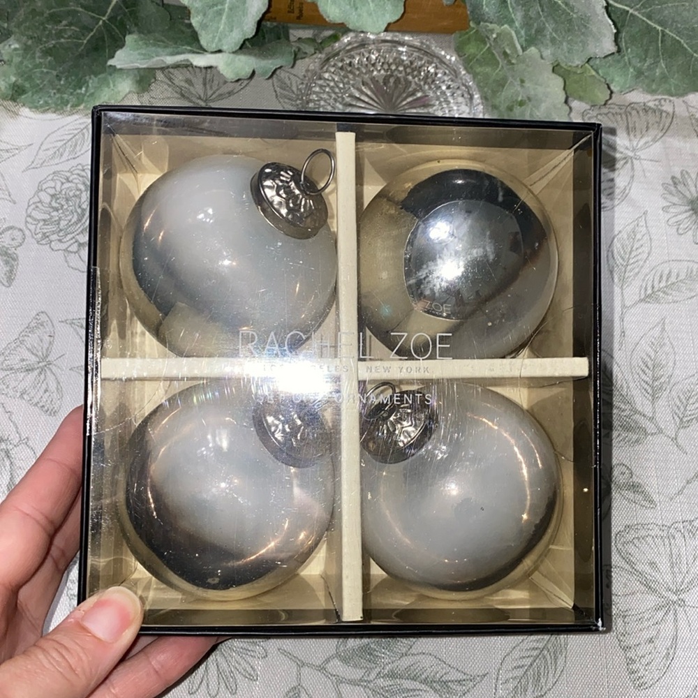 Silver and white Christmas ornaments